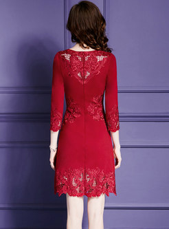 Sexy Red Lace Hollow Out Embroidered Dress