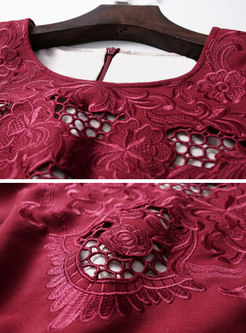 Sexy Red Lace Hollow Out Embroidered Dress