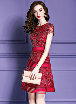 Chic Embroidered Gauze Patchwork A Line Dress