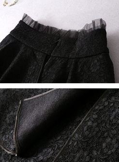 Black High Waisted Lace Patchwork Shorts
