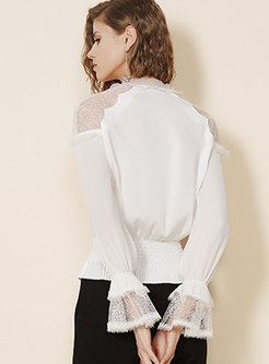 Pure Color Knotted Flare Sleeve Perspective Blouse