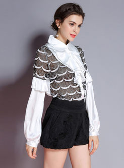 Sexy Lace Splicing Hollow Out Single-breasted Blouse