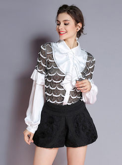 Sexy Lace Splicing Hollow Out Single-breasted Blouse
