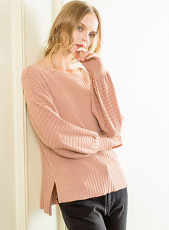Chic Asymmetric Slit Pullover Knitted Sweater