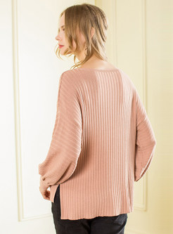 Chic Asymmetric Slit Pullover Knitted Sweater
