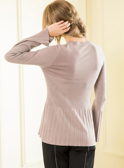 Khaki O-neck Long Sleeve Slim Sweater