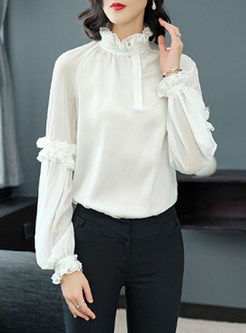 Solid Color Stand Collar Blouse