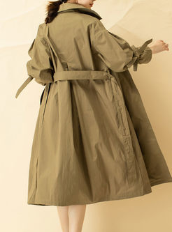 Elegant Solid Color Belted Slim Trench Coat