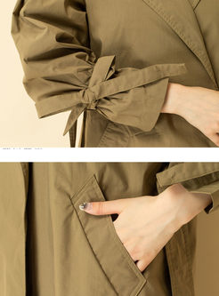 Elegant Solid Color Belted Slim Trench Coat