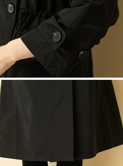 Black Double-breasted Hooded Trench Coat