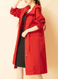 Red Hooded Tied Trench Coat
