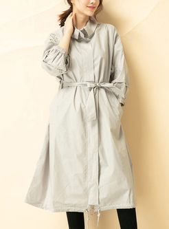 Pure Color Bowknot Trench Coat
