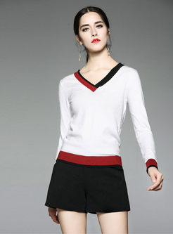 Trendy Hit Color V-neck Wool Sweater