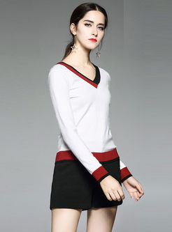 Trendy Hit Color V-neck Wool Sweater