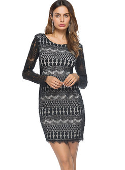 Long Sleeve Color-block Lace Bodycon Dress