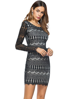 Long Sleeve Color-block Lace Bodycon Dress