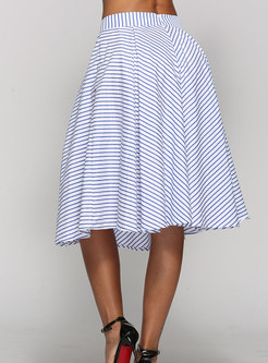 Blue Pinstriped Big Hem Midi Skirt