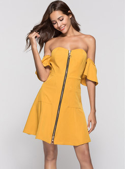 Sexy Zipper-front Skinny Dress With Pocket Detail