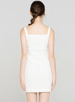 Elegant White High Waist Straped Mini Dress