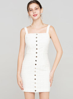 Elegant White High Waist Straped Mini Dress