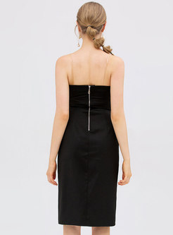 Party Black Asymmetric Slit Sexy Open-Back Dress