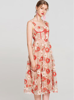 Sweet Gauze Stereoscopic Embroidered Dress