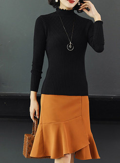  Solid Color Slim Knitted Sweater