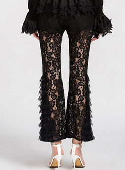 High Waisted Lace Patchwork Flare Pants