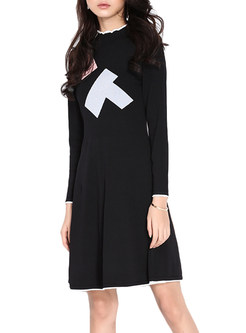 Brief Color-blocked Falbala Knitted Dress