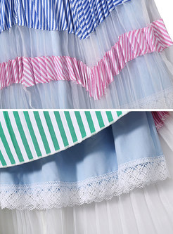 Casual High Waist Side-Slit Lace Pleat Skirt 
