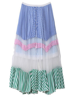 Casual High Waist Side-Slit Lace Pleat Skirt 