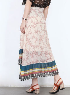 Ethnic Print Tied Layered A Line Skirt