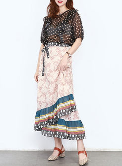 Ethnic Print Tied Layered A Line Skirt
