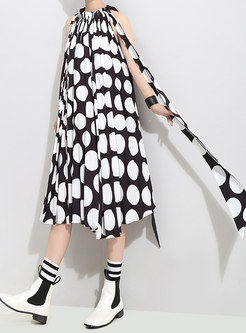 Fashion Sleeveless Dot Pleated Irregular Dress