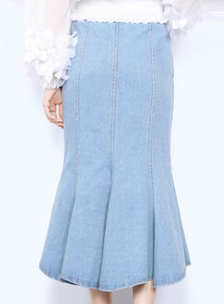 Chic Asymmetric Hem Sheath Denim Skirt