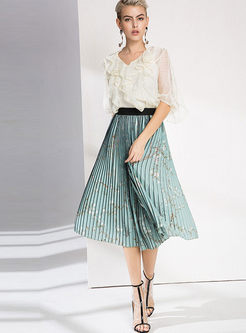 Sweet Print Elastic Waist Pleated Skirt