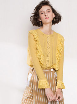 Pure Color Hollow Out Falbala Blouse