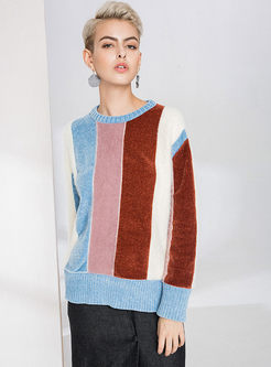 Striped O-neck Loose Knitted Sweater