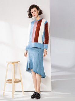 Striped O-neck Loose Knitted Sweater