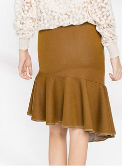 Stylish Zipped Asymmetric Hem Slim Denim Skirt