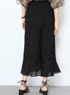 Pure Color Tied Pleated Wide Leg Pants