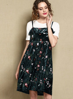 Casual All Over Embroidered Sling Dress Without T-shirt