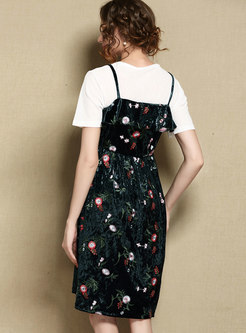 Casual All Over Embroidered Sling Dress Without T-shirt