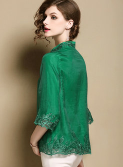 Vintage Green Double-layered Embroidered Blouse