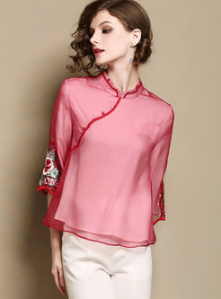 Vintage Stand Collar Double-layered Top