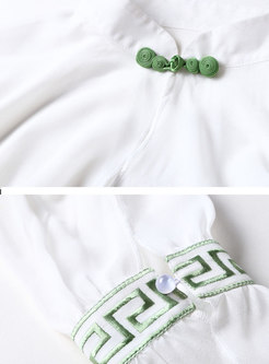 Embroidered Mandarin Collar Transparent Top
