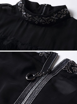 Black Stand Collar Sleeveless Cake Dress