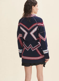 Multi Color Striped Belted Knitted Coat