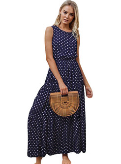 Sleeveless Polka Dots Print Maxi Dress