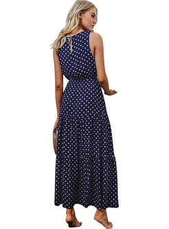 Sleeveless Polka Dots Print Maxi Dress